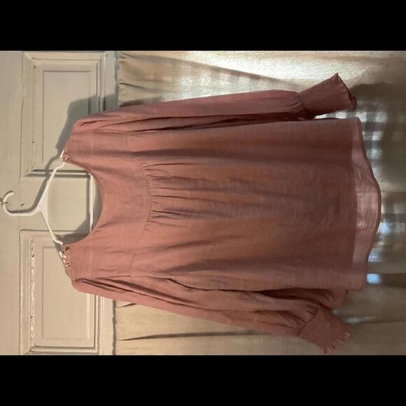 Rose Boho Blouse with Smocking and Open Lace Large - Picture 6 of 7